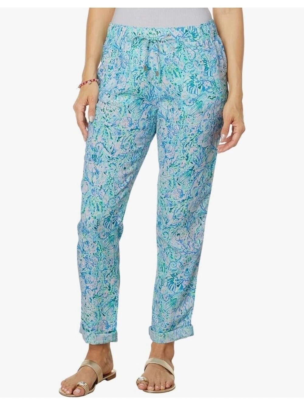 Lilly Pulitzer Taron Pants 100% Linen Women's S Pants Surf Blue Soleil It On Me